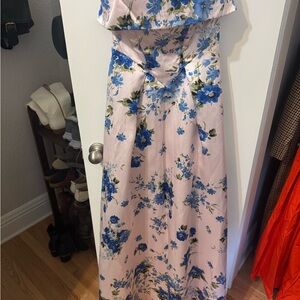 Floral Strapless Dress - Blue and Pink
